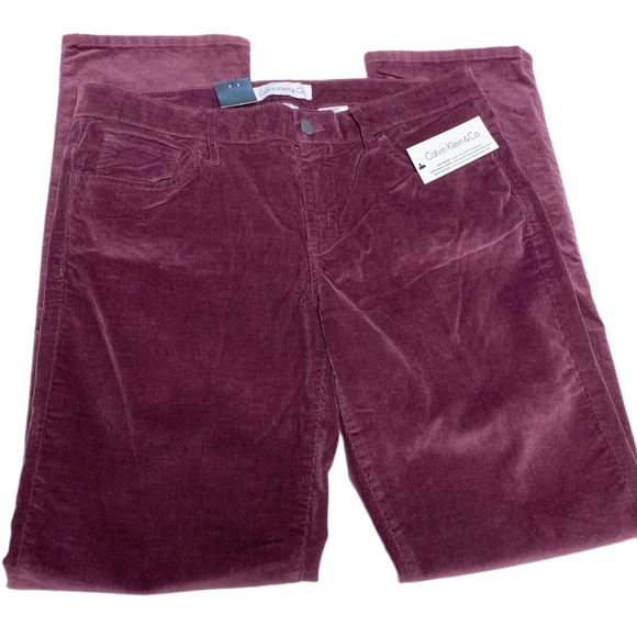 NWT Calvin Klein Dark Purple Corduroy Straight Leg Natural Midrise Pants Stretch - Picture 6 of 9